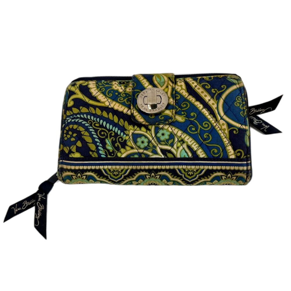 Vera Bradley Retired "Rhythm & Blues" Turn Lock Clutch Wallet-Quilted- EUC - Picture 1 of 8